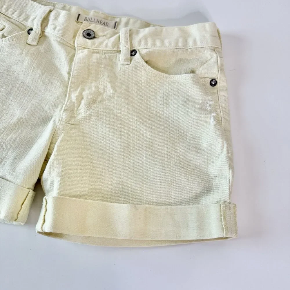 BULLHEAD Jean Shorts Womens Jr Sz 3 Denim Stretch Cuffed  Pale Yellow Waist 30